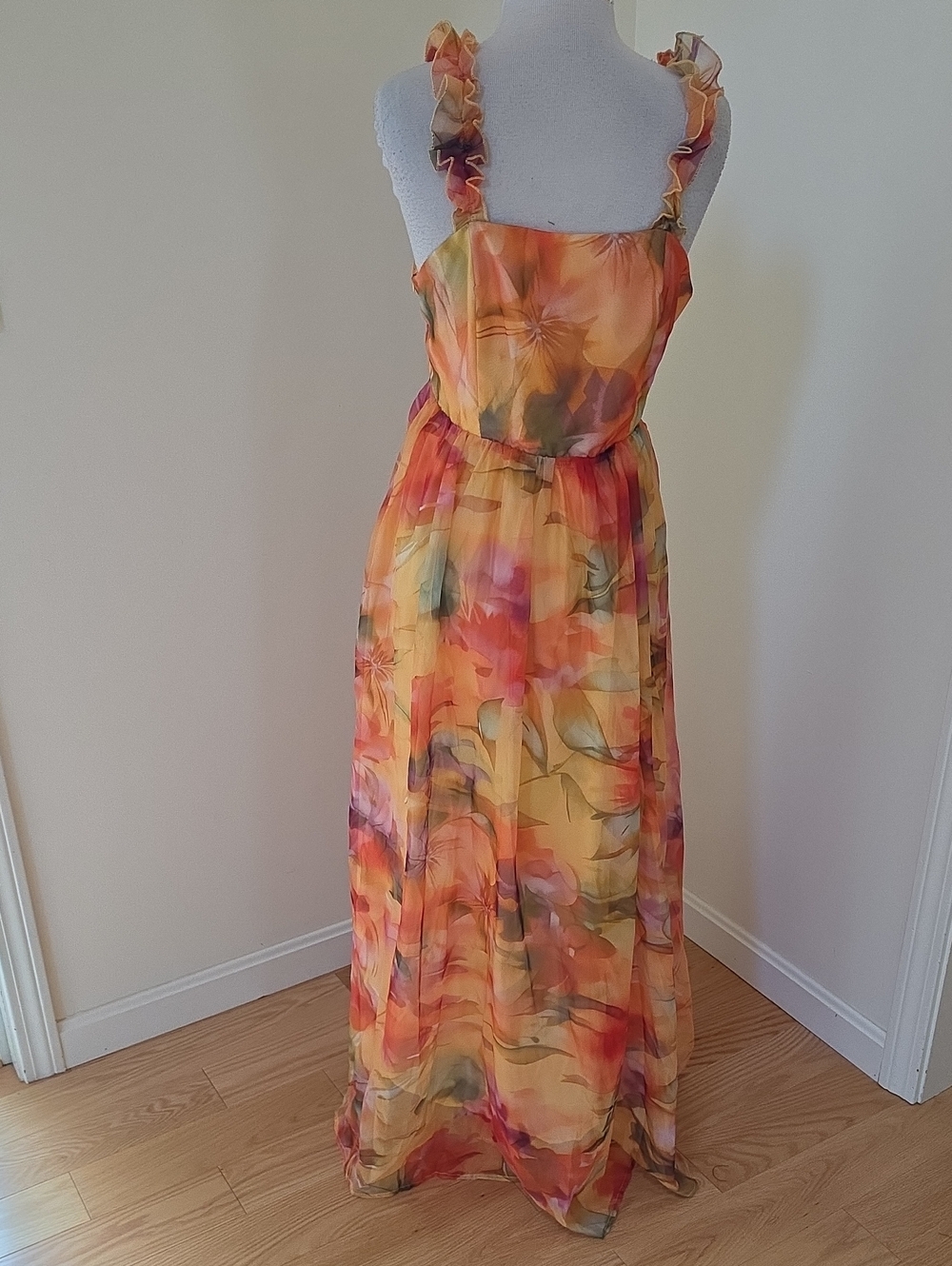 New! Loragal large watercolor chiffon front lace up maxi dress . - Picture 5 of 11